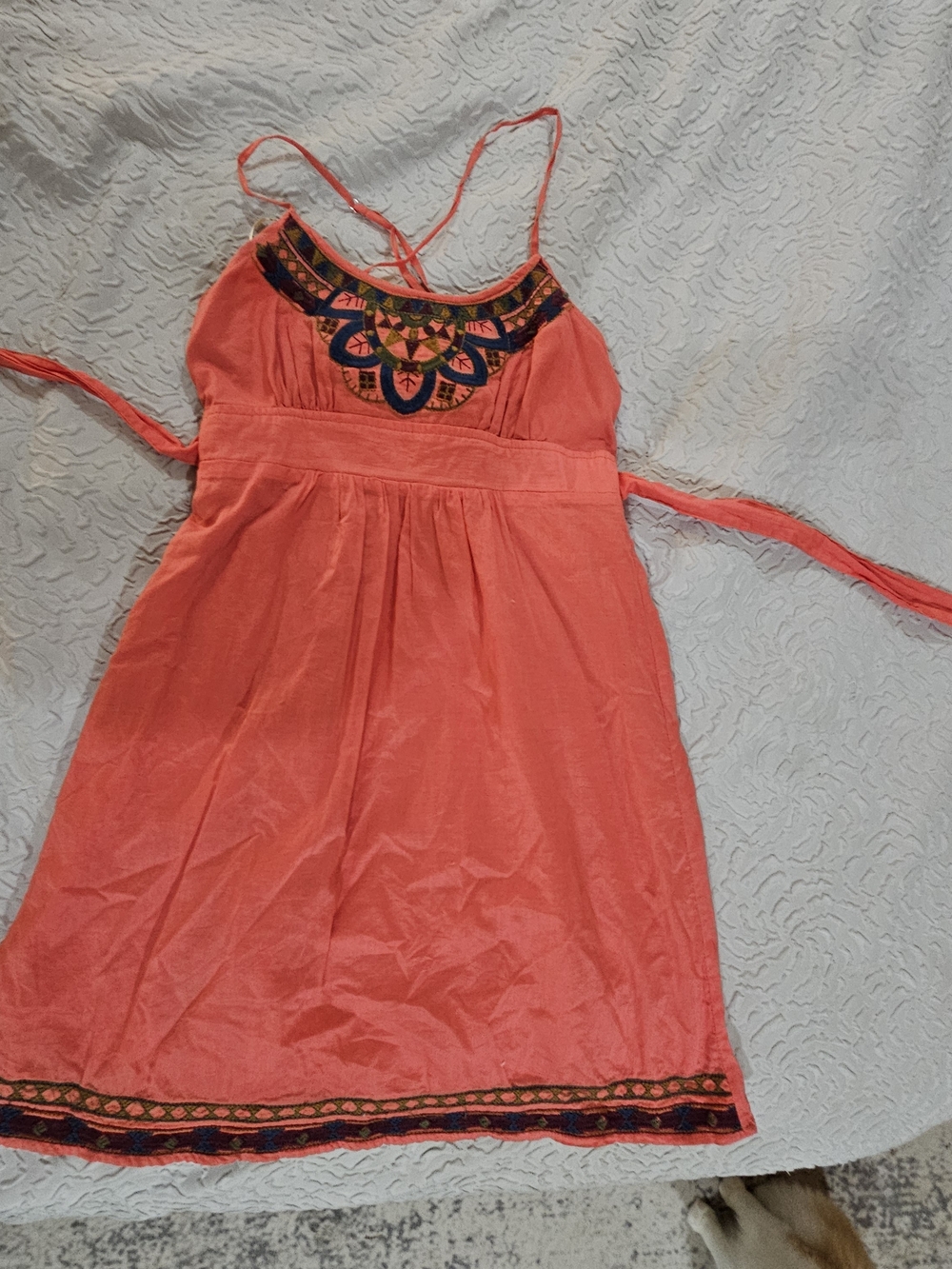Aryeh Coral Embroidered Spaghetti-Strap Sundress